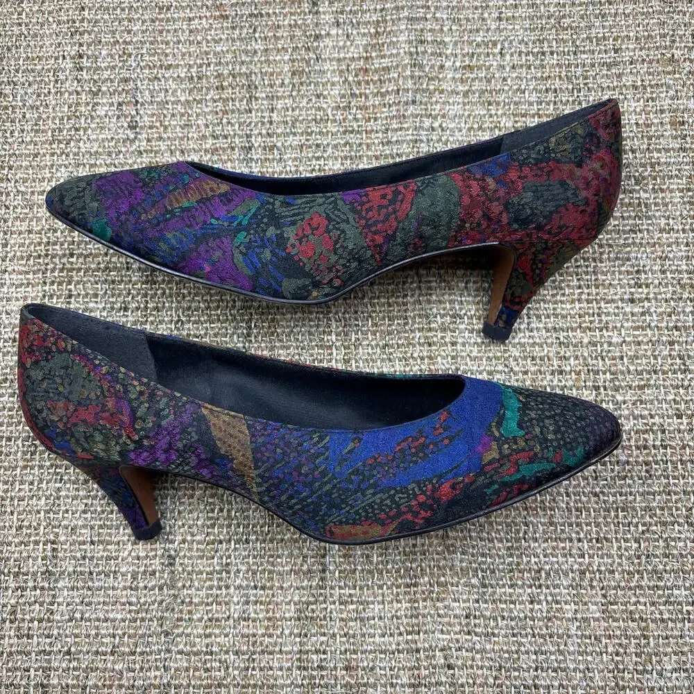 ๐ Vintage Life Stride Kitten Heel Pumps | 8.5 | Multicolor Jewel Tone Abstract - Picture 1 of 8